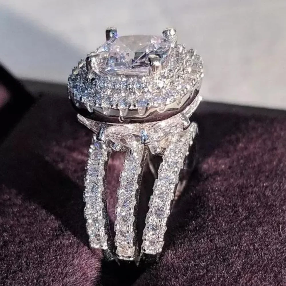 NEW 925 STERLING SILVER DIAMOND HALO RING, CUTE RING, SHINY RING. - Picture 6 of 6